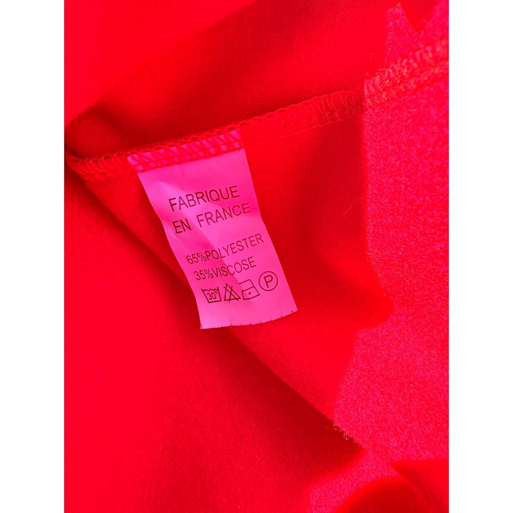 Red Asymmetrical Button Cowl Neck Poncho Wrap Made in France Fleece Cape - Picture 3 of 5